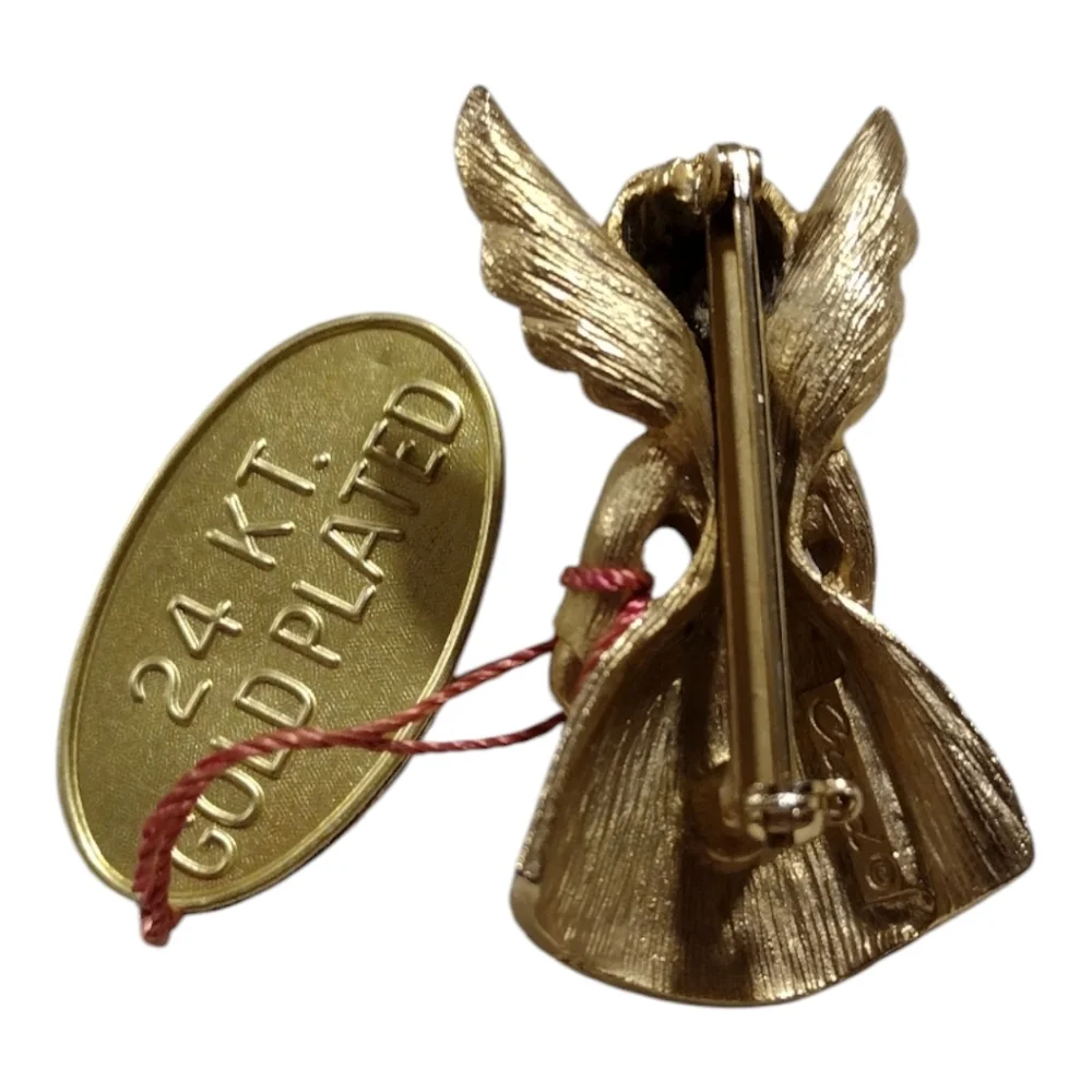 Vintage Creed 24k Gold Plated September Angel Brooch Pin‎